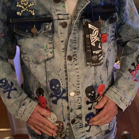 Reason Denim Jacket with Skulls XL Biker jacket - Picture 1 of 16